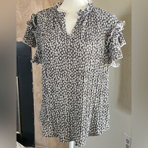 GREIGE WHITE/BLACK FLORAL BLOUSE